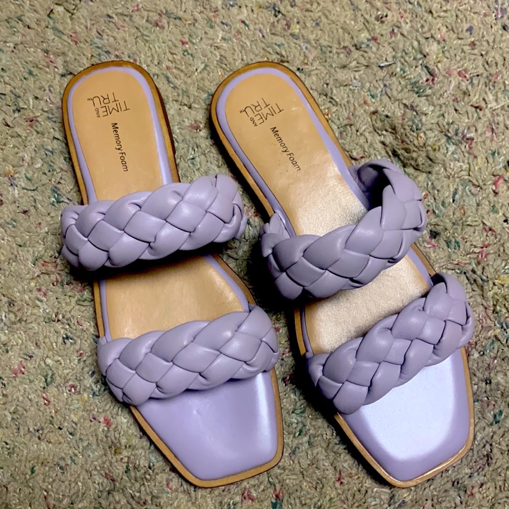 Lavender Square Toe Braided Sandals